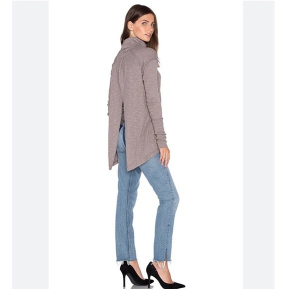 SOLD! Free People Tara Split Back Turtleneck Top Taupe - Picture 2 of 12